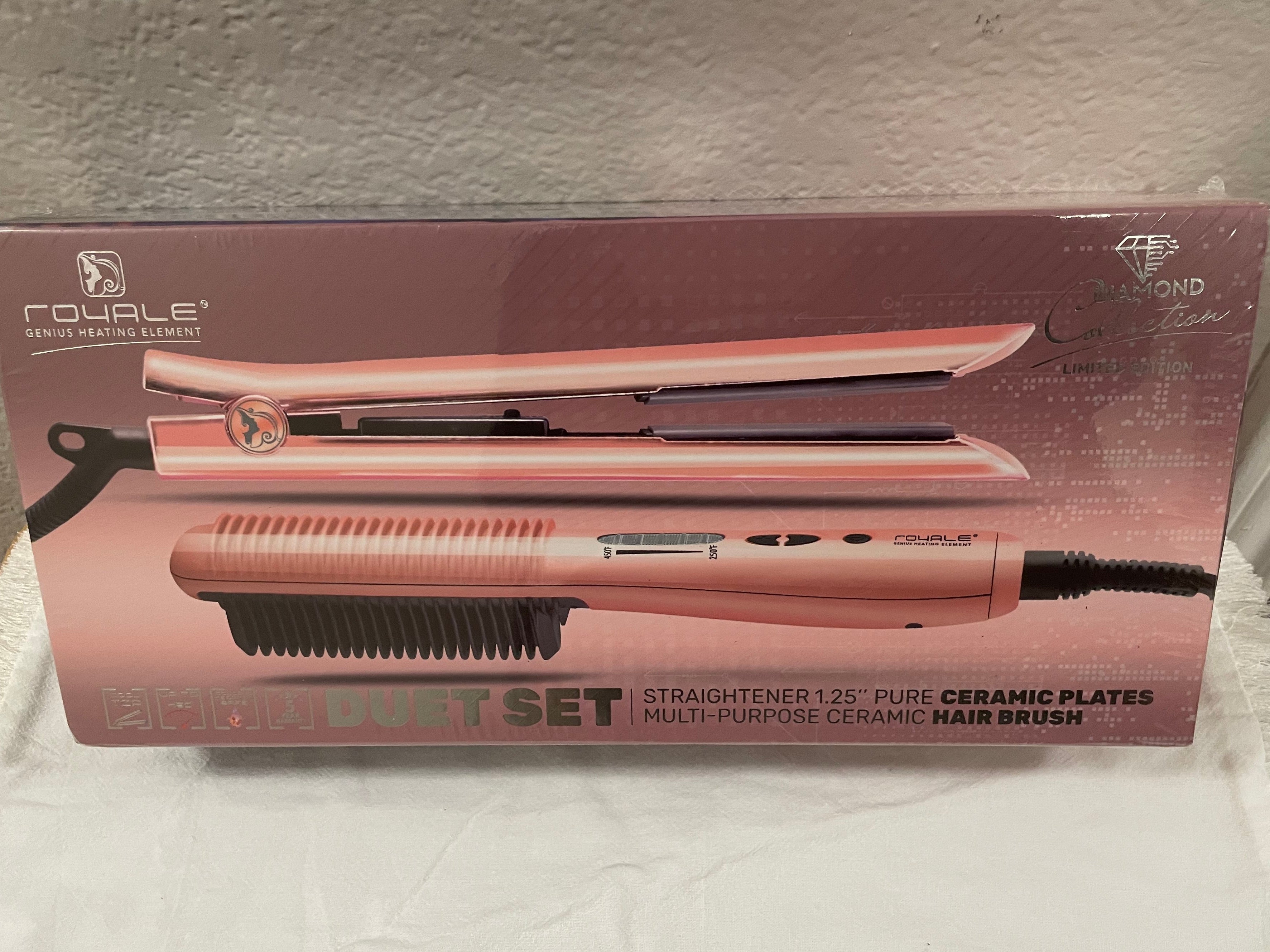 Royale Rose Gold Dual Flat Iron and Heater Brush Set