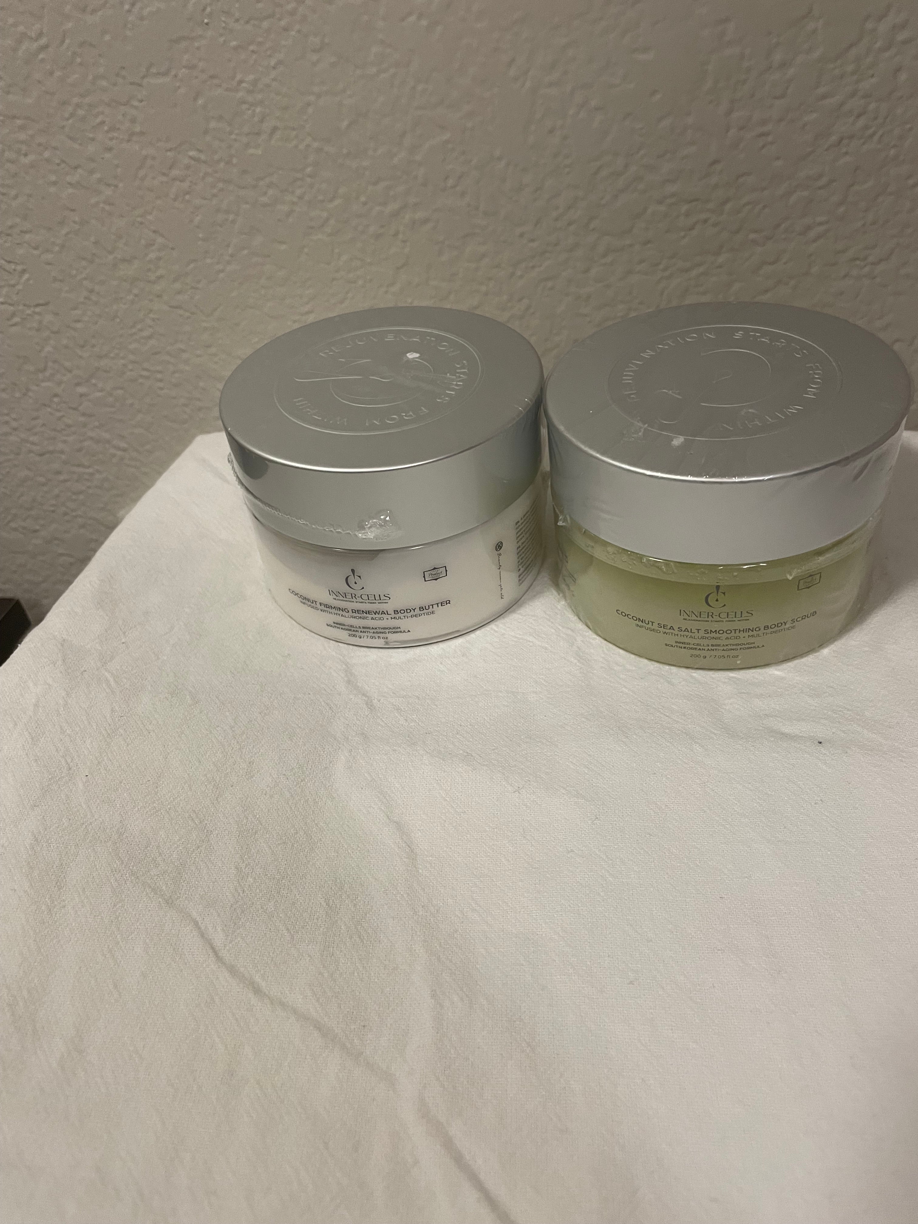 Inner Cells Coconut Firming Body Butter and Sea Salt Soothing Body Scrub